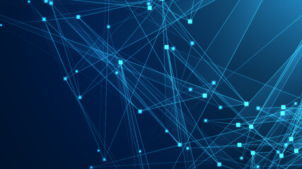 Abstract blue polygon tech network with connect technology background. Abstract dots and lines texture background. 3d rendering.