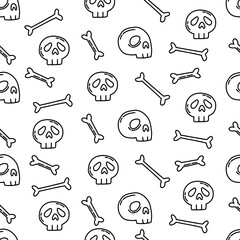 Seamless vector pattern with hand drawn skull and bones