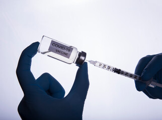 Doctor's Hand holding syringe and vaccine for vaccination in the hospital