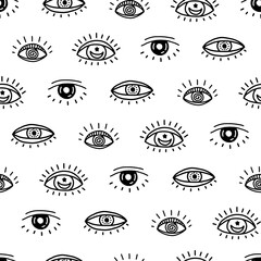 Seamless vector pattern with hand drawn doodle eyes