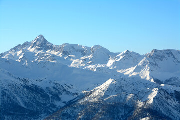 White snow on the mountains of the Val di Susa in Piedmont near Turin in Italy
