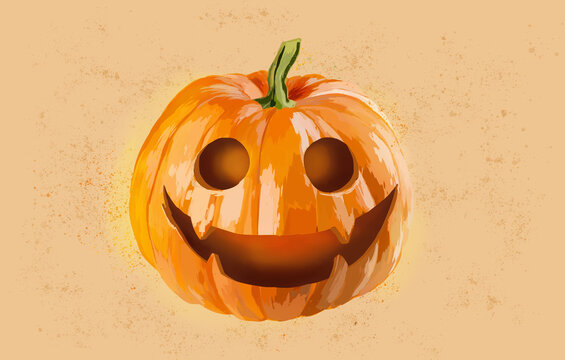 Halloween Jack O Lantern Isolated On Beige Background With Splash Of Colors