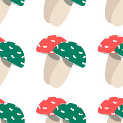 Flat mushroom seamless background vector illustration. Abstract wild ornament. Fall backdrop. Mushrooms wrapping. Nature concept.