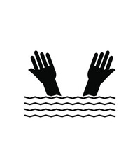 help icon,water wave with human hand icon.