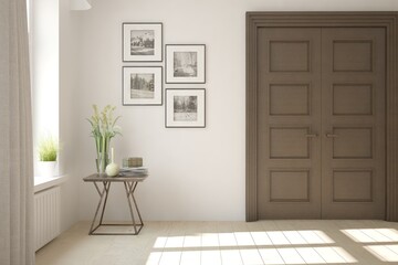 White minimalist empty room. Scandinavian interior design. 3D illustration