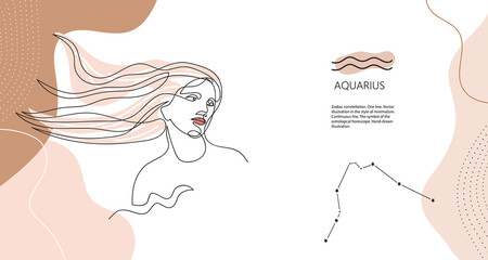 Zodiac background. Aquarius constellation. The element of water. Horizontal banner.