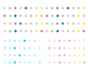 水彩風カラフルでポップな丸や四角の線のセット／かわいい／ドット／斑点／丸／飾り／装飾