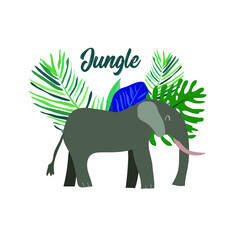 
Jungle elephant with tropical leaves. Vector.