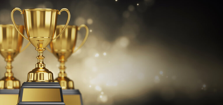 golden trophy award with copy space for text. 3d rendering.