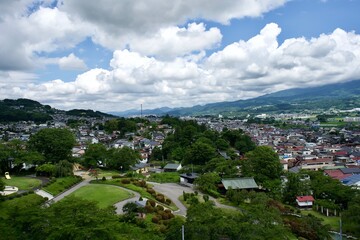 Fototapeta na wymiar The view of Japanese town in summer.