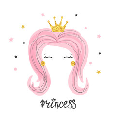 Cute little princess girl. Vector illustration for kids. Baby print