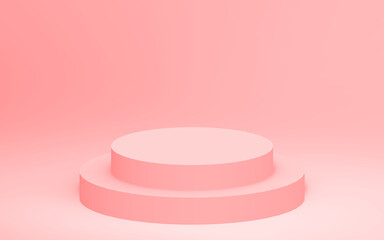 3d orange cylinder podium minimal studio background. Abstract 3d geometric shape object illustration render. Display for cosmetic perfume fashion product. Color of the year 2019 Living Coral.