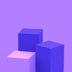 Abstract 3d purple violet and white cubes square podium minimal studio background.