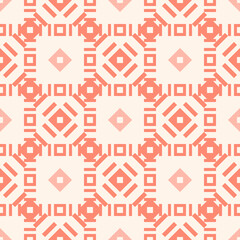 Vector geometric seamless pattern with small rhombuses, squares, square grid, lattice, lines, tiles. Abstract orange texture. Simple geometrical background. Repeat design for decor, textile, clothing