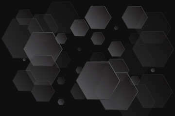 Dark honeycombs on a black background. Hi-tech abstract background with honeycomb elements.