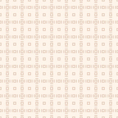 Subtle vector geometric seamless pattern with small squares, square grid, lines, tiles. Abstract beige colored texture. Simple minimal geometrical background. Repeated design for decor, print, wrap