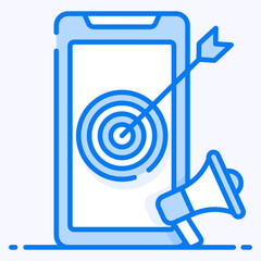 
Dartboard inside mobile phone with megaphone showcasing mobile marketing icon
