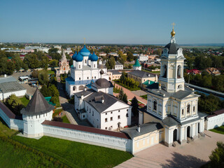 Orthodox monastery in the ancient Russian city of Serpukhov. Aerial photography. Moscow region. Russia.