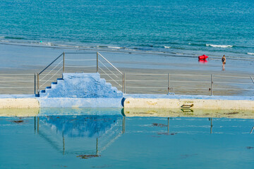 Beach with artificial swiming pool in Dinard, Brittany, France