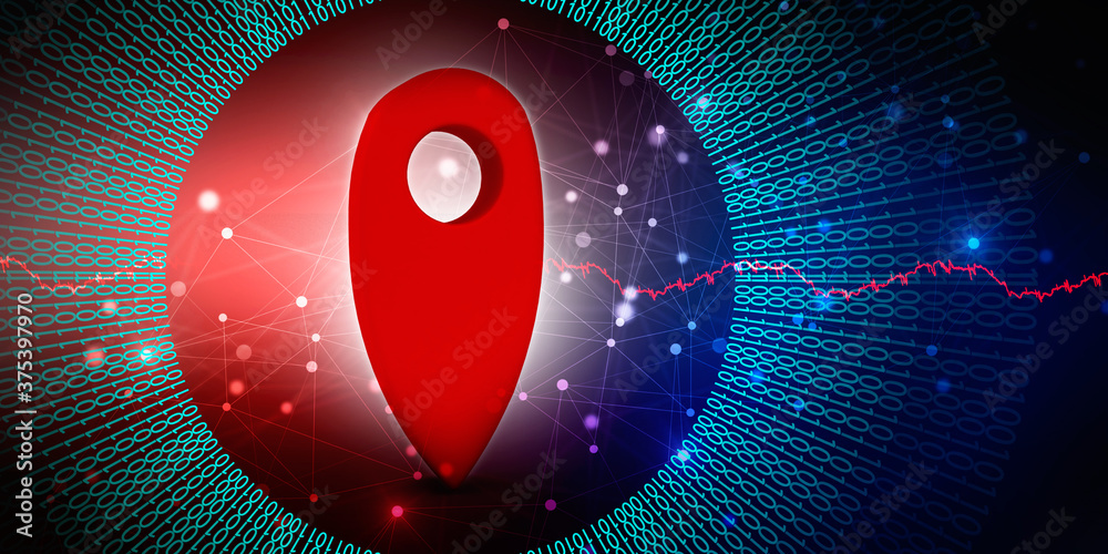 Poster 3d rendering red map pointer