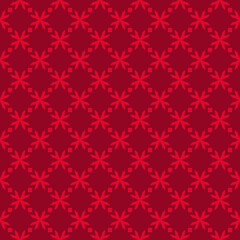 Christmas holiday pattern. Elegant vector geometric seamless texture. Abstract ornament with small flower shapes, crosses, squares, stylized snowflakes, grid. Elegant red background. Repeat design 