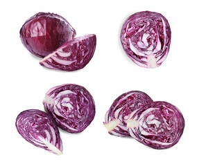 Set of ripe red cabbages isolated on white