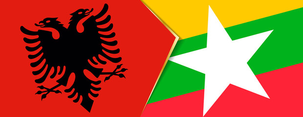 Albania and Myanmar flags, two vector flags.