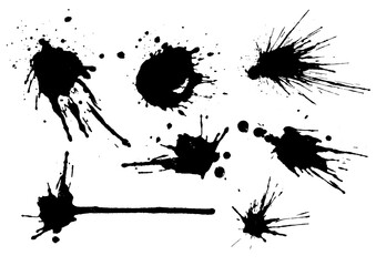 Vector black and white set with ink splash, blot and brush stroke. Grunge textured elements for design, background.
