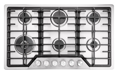 Steel stove on white background.top view