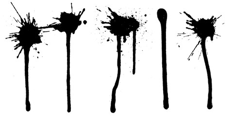 Vector black and white ink splash, blot and brush stroke, spot, spray, smudge, spatter, splatter, drip, drop, ink blob brush, paint spot, spray, smudge Grunge textured elements for design, background.
