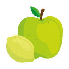 fresh fruits, lemon and green apple, in white background vector illustration design