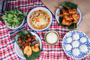 Set of Isan northern food of Thailand.