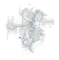 Detailed map of Winnipeg city, Cityscape. Royalty free vector illustration.