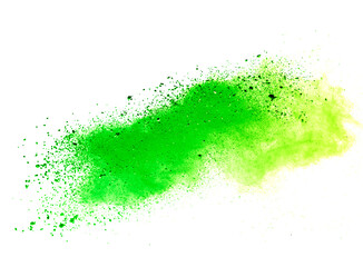 Green powder explosion on white background.