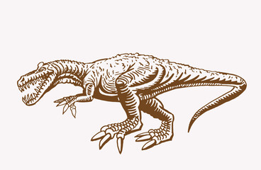 Graphical vintage illustration of tyrannosaurus for printing and design.Vector dinosaur