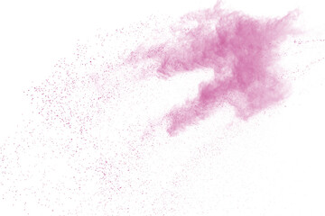 Pink powder explosion on white background. Paint Holi.