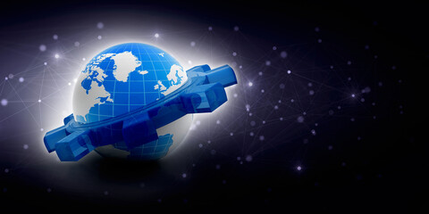 Obraz na płótnie Canvas 3d rendering Earth globes with gear