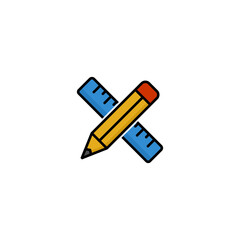Pencil and ruler icon, Pencil and ruler symbol vector design