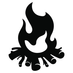 Fire flame icon. Black icon isolated on white background. Fire flame silhouette. Simple icon. Vector illustration.