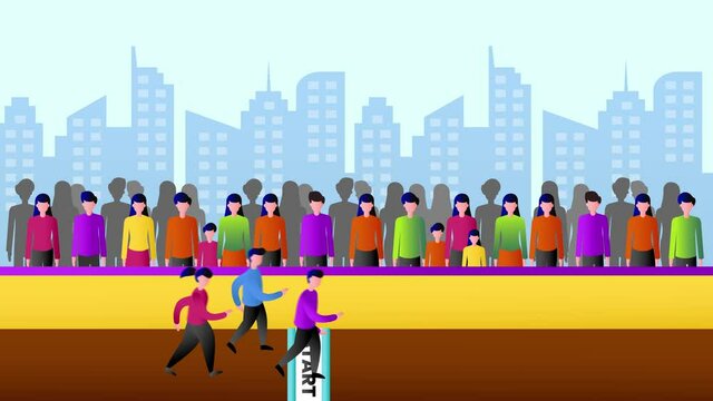 Athletes running in race track with crowded viewer