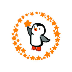 penquin with star in circle stars frame