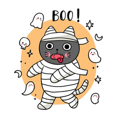 Cartoon cute Halloween Mummy cat trick or treat vector.