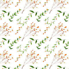 Leaves and branches watercolor seamless pattern. Natural greeneries wallpaper. Art hand drawn background.