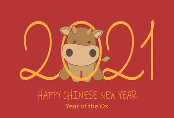 Happy Chinese New Year 2021 vector. Year of the Ox cartoon. 