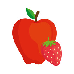 fresh fruits, strawberry and red apple, in white background vector illustration design