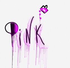Word pink on white watercolor background