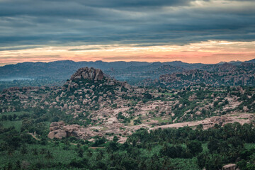 mountain sunrise with dramatic sky at morning flat angle shot