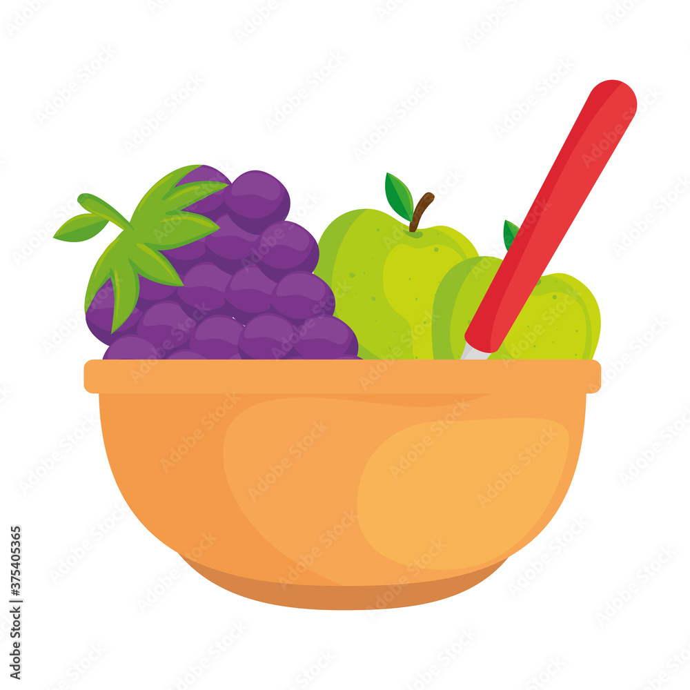 Poster fresh and healthy fruits in bowl, on white background vector illustration design