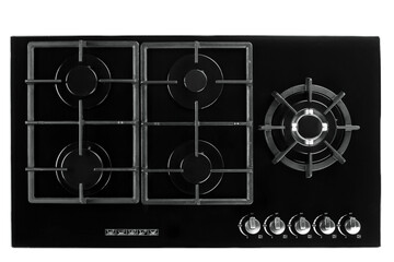 Black glass stove on white background.top view