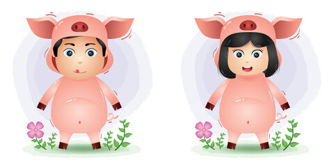 cute couple using the pig costume